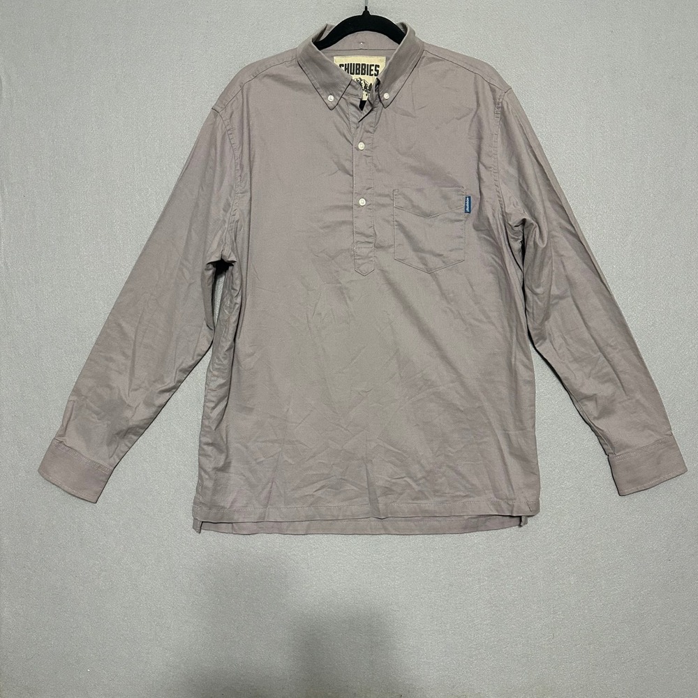Chubbies Mens Large Gray Long Sleeve Popover Shirt Button Down Pocket Casual